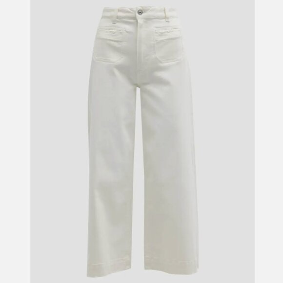 Paige Harper High Waist Wide Flared Leg Ankle Vintage Distressed White Jeans 32W - Picture 5 of 16